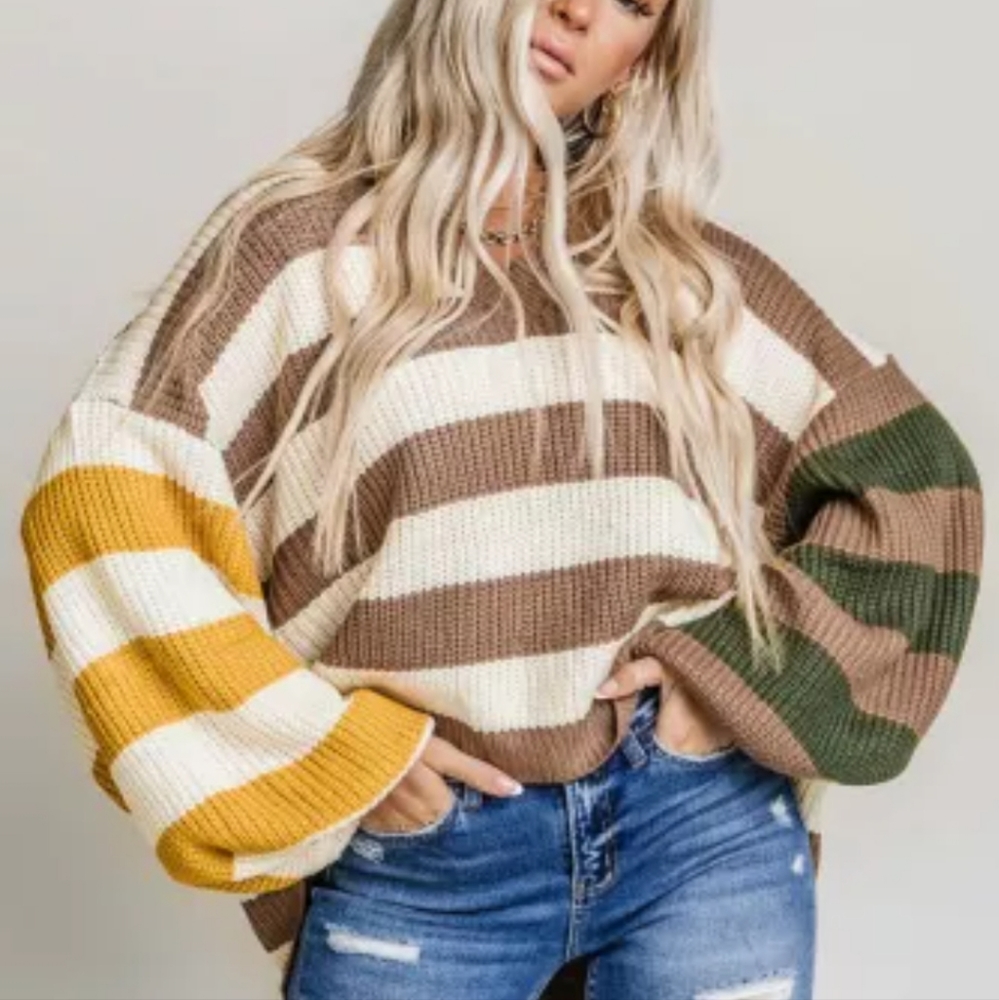🔥⛄️HP ⛄️New Oversized vneck striped sweater 💖 - Picture 2 of 11